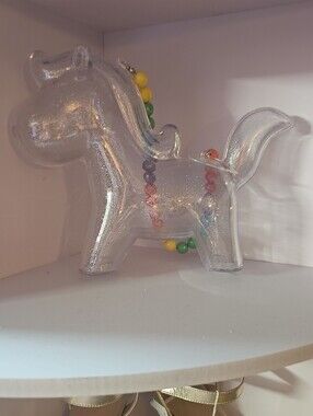 Kids Clear Glitter Unicorn Crossbody Bag with Multicolor Bead Strap
